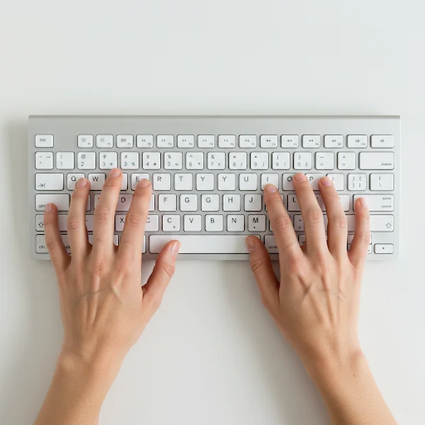 Hands correctly placed on keyboard home row for touch typing