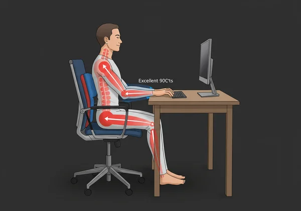 Person demonstrating proper ergonomic typing posture at a desk.