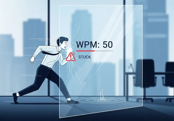 타이핑 속도 정체기에 부딪힌 사람을 시각적으로 비유