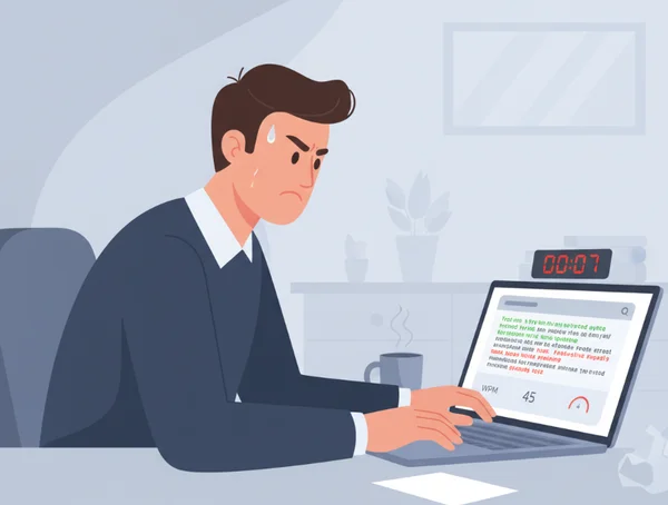 Person feeling anxious during a timed WPM test