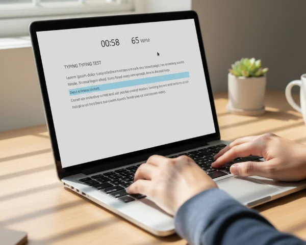 One-minute typing test on a laptop