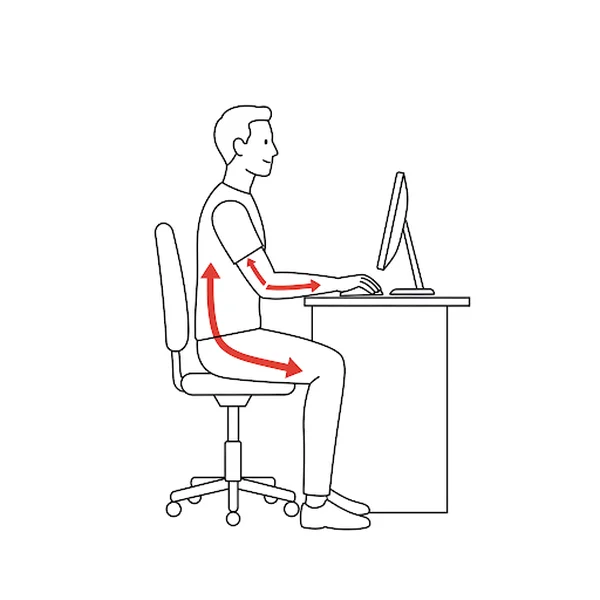 Diagram illustrating correct ergonomic posture for typing