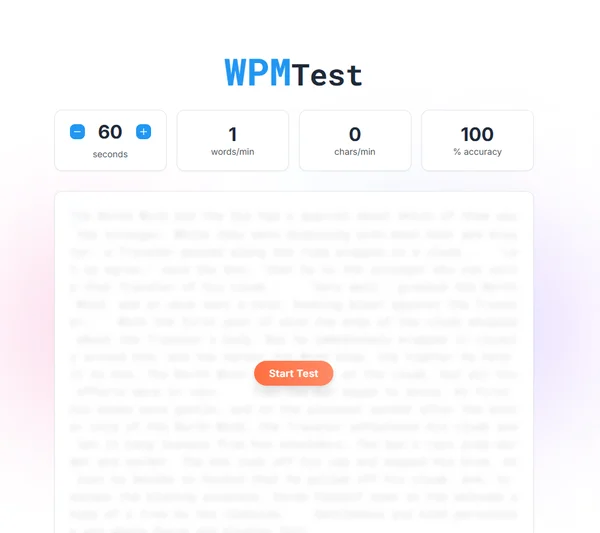 Screenshot of wpmtest.cc online typing speed test