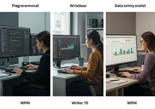 ผู้เชี่ยวชาญต่าง ๆ กำลังทำตามเกณฑ์ WPM บนหน้าจอคอมพิวเตอร์