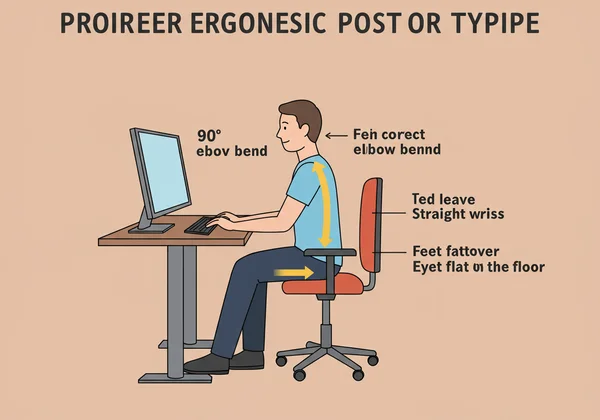 Diagram showing proper ergonomic setup for typing at a desk