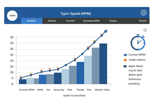 A chart showing typing speed WPM progress over time with goals.
