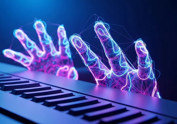 Hands practicing finger independence on a keyboard